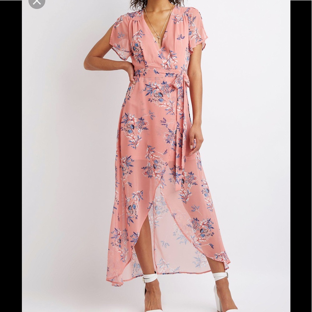 Floral pink hi low maxi dress